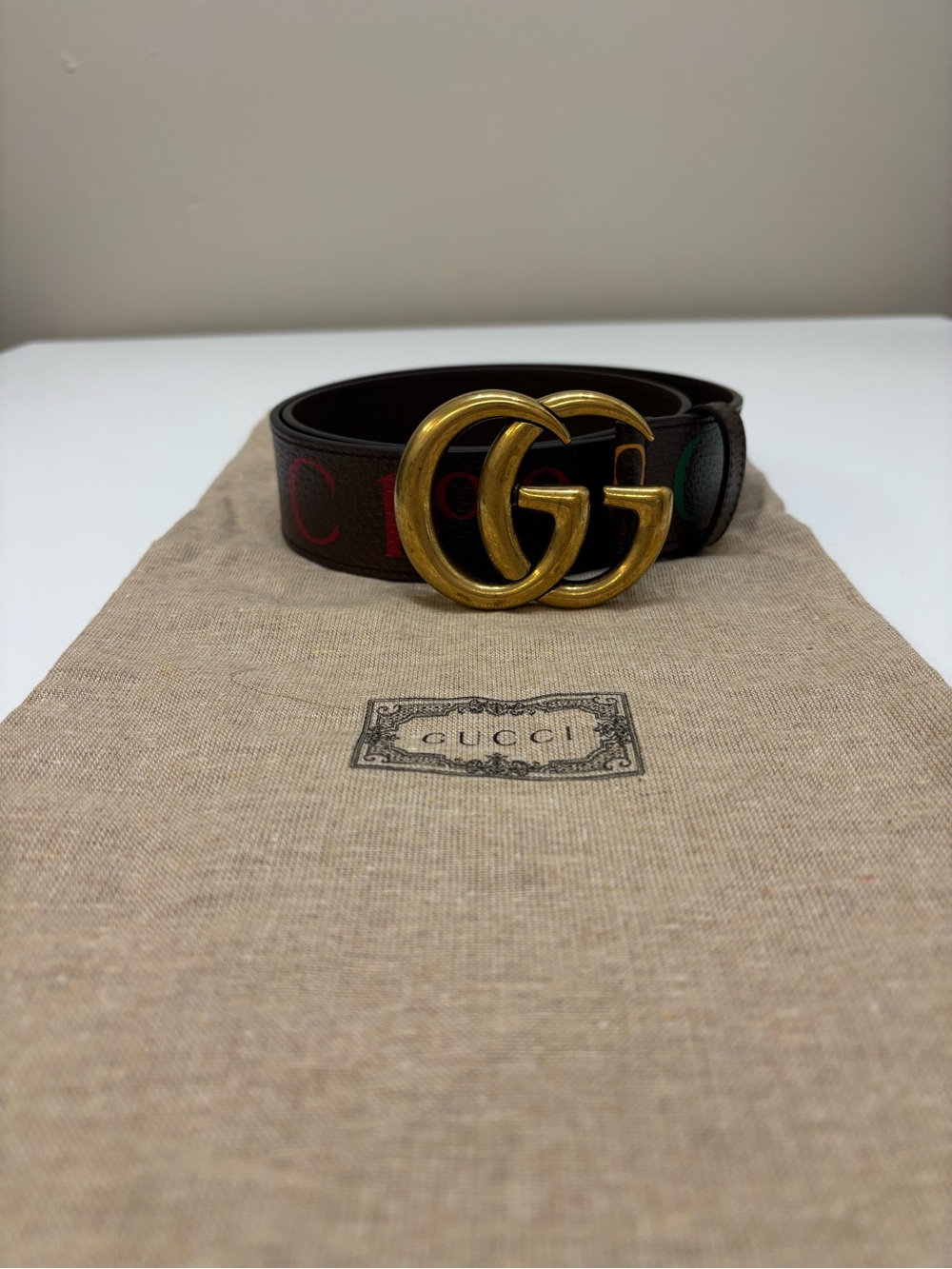 Gucci Centennial 100 GG Marmont Belt - Multicolor Logo Print